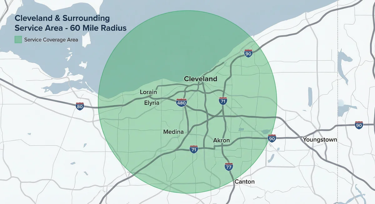 Cleveland Hood Cleaning service area map showing greater Cleveland coverage